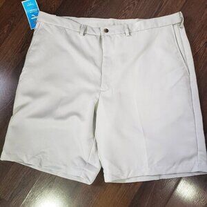 Haggar Cool 18 Mens 40W Performance Golf Shorts Khaki‎ Tan Plain Front NWT